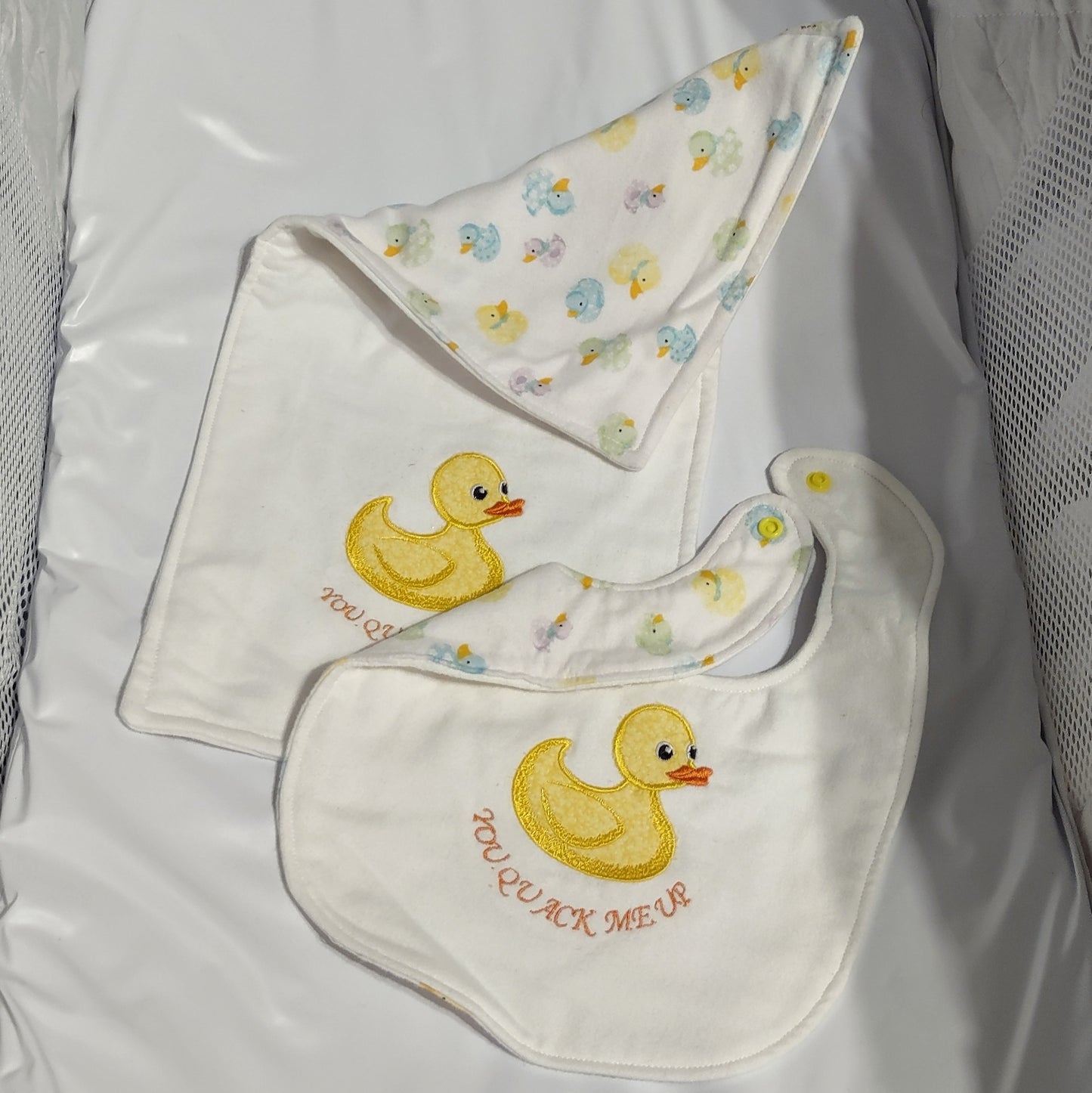 Duckies Bibs Burp Cloth Blanket Sets Handmade 3-Layer