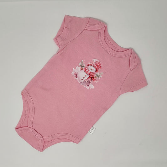 Christmas Pink Snowman Bodysuit