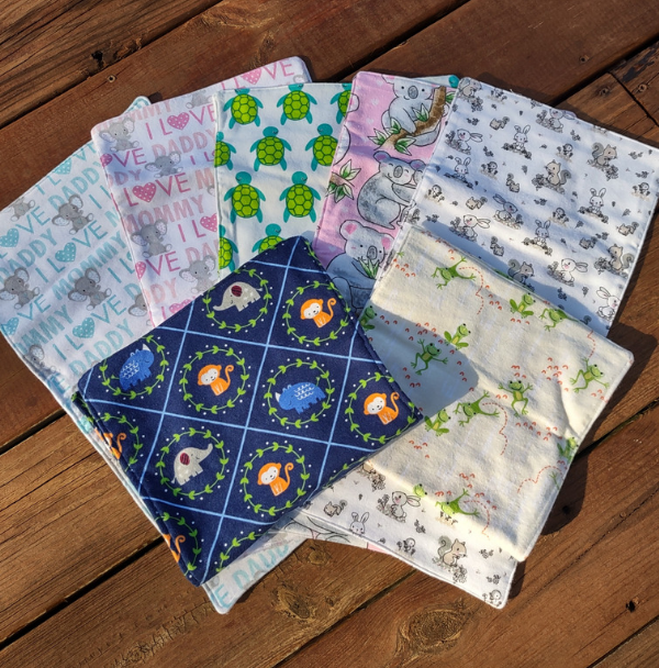 collection of 3 layer handmade cotton burp towels