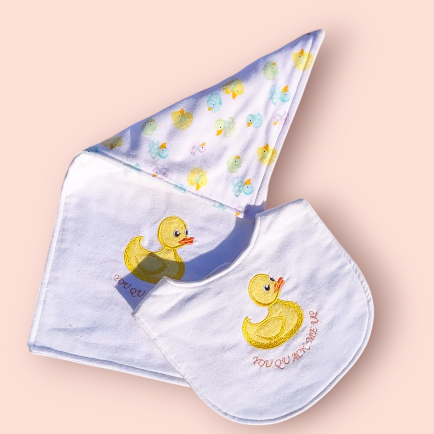 Duckies Bibs Burp Cloth Blanket Sets Handmade 3-Layer