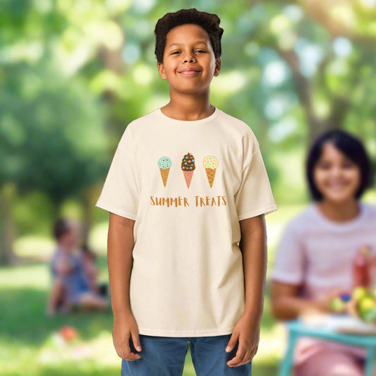 Summer Treats t-shirt with ice cream cones  on beige tshirt 