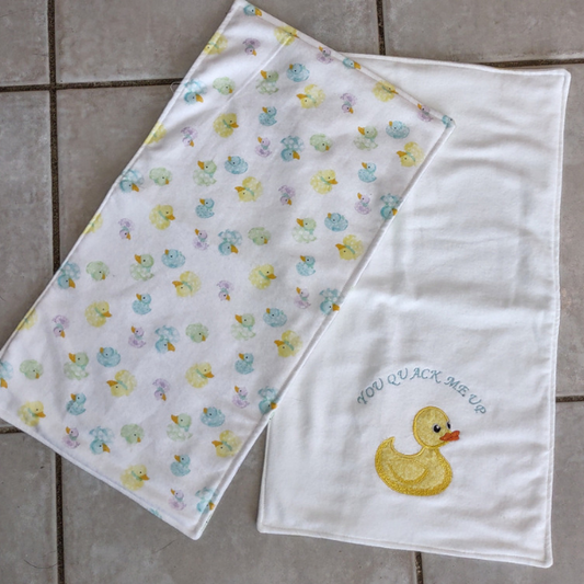 Set of 2 duckies embroidered 3 layer cotton  burp towels
