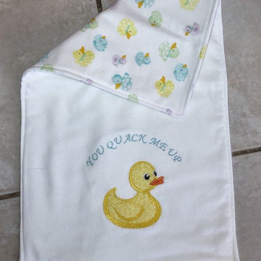 3 layer duckie burp towels. Top has embroidered duck
